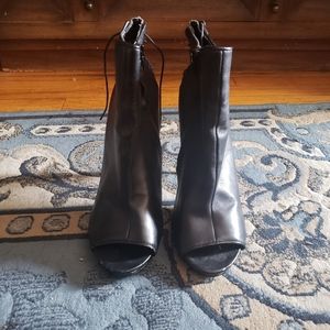 Genuine Leather Peep-Toe Bootie